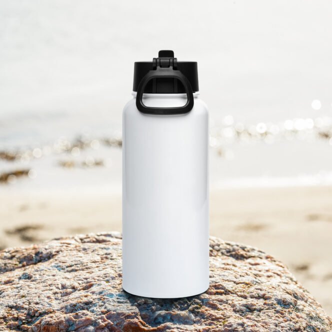 Stainless steel water bottle with a straw lid