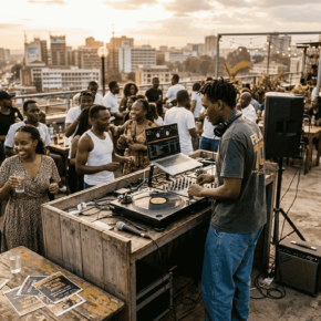 DJ engaging audience at African rooftop event